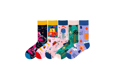 10 Pack Men's Trendy Long Tube Cartoon Bicycle Color Jacquard Cotton Socks (EUR 8.49 when apply code 0812) - Beltbuy Store